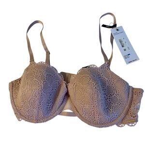 DKNY Bra Womens Size 36C Beige Satin Lace Soft Molded Cup Adjustable Straps NWT